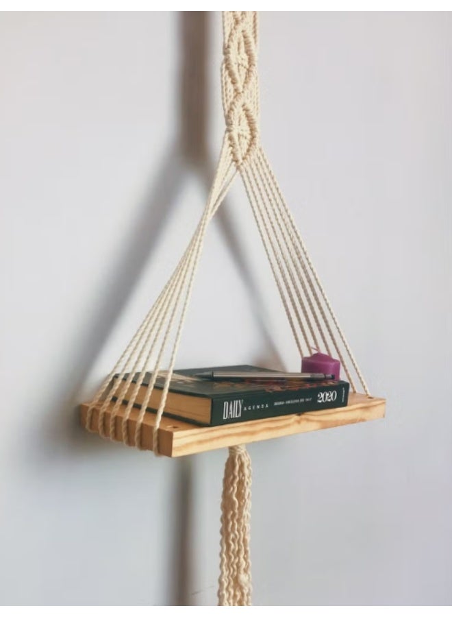 انتيكيانو رف خشب مكرمية 80*33*14سم - Image 1