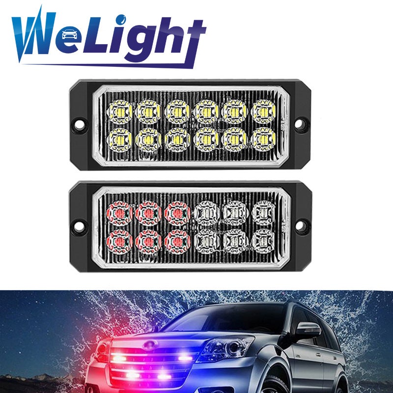 Generic Ultra-Thin Double-Row 12LED Strobe Light for Trucks White Red Blue yellow 