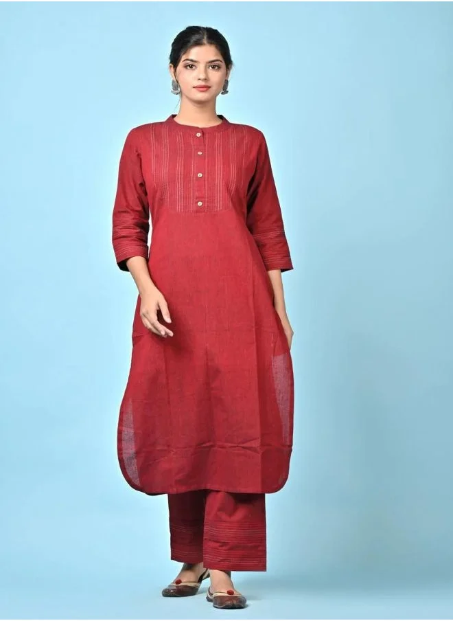 ZERESOUQ Maroon Pintuck Kurta Pant Set