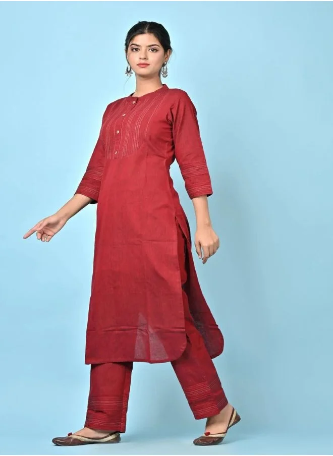 زيري سوق Maroon Pintuck Kurta Pant Set