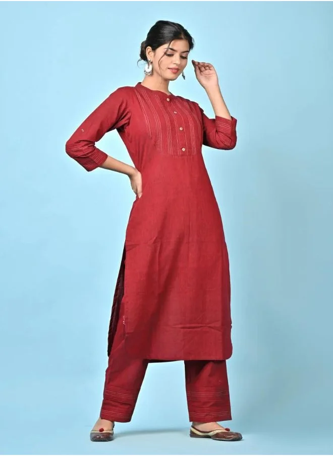 زيري سوق Maroon Pintuck Kurta Pant Set