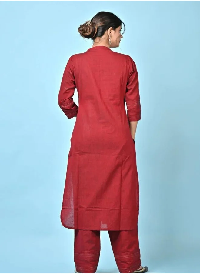 زيري سوق Maroon Pintuck Kurta Pant Set