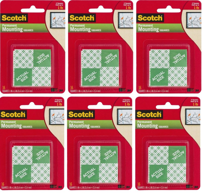 Scotch  3M Scotch Precut Foam Mounting Squares Heavy Duty, 1 Inch, 6 Pack 