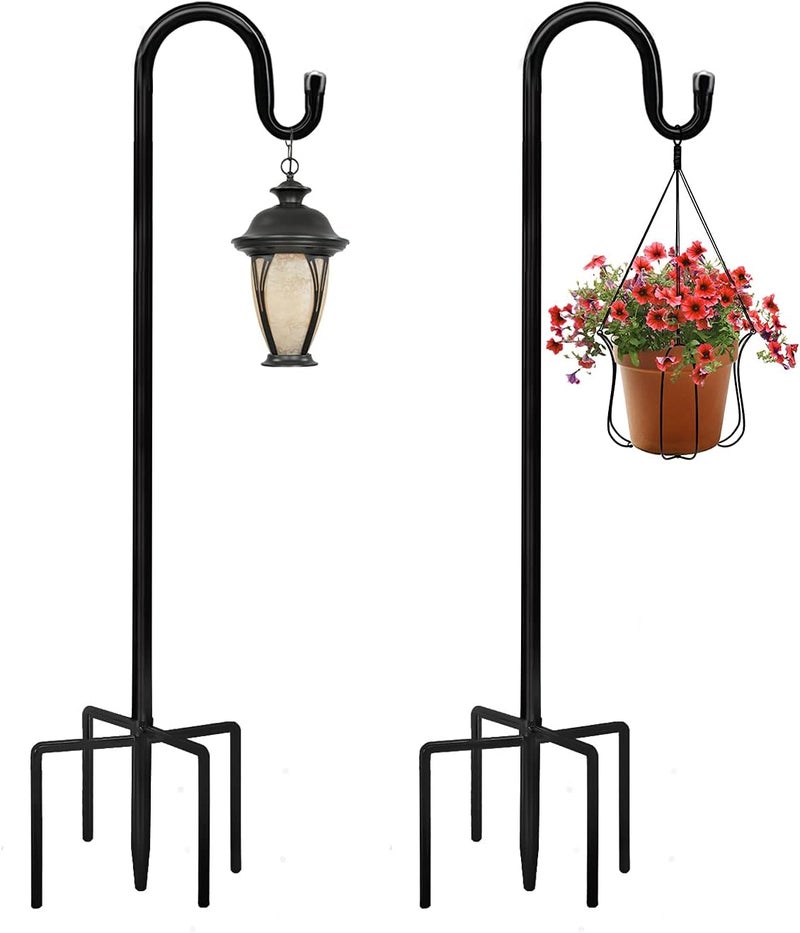 JOYSEUS Shepherd Hooks 2 Pack - 48 Inches High 1/2 Inch Thick Adjustable Rust Resistant Shepards Hooks for Outdoor Solar Lights, Lanterns, Flower Basket, Bird Feeder. - Image 1