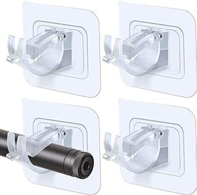 HOOK PIPE HOLDER SELF ADHESIVE CURTAIN ROD HOLDER WITHOUT DRILL CURTAIN ROD HOOKS NAIL FREE ADJUSTABLE CURTAIN HANGERS 4PCS
