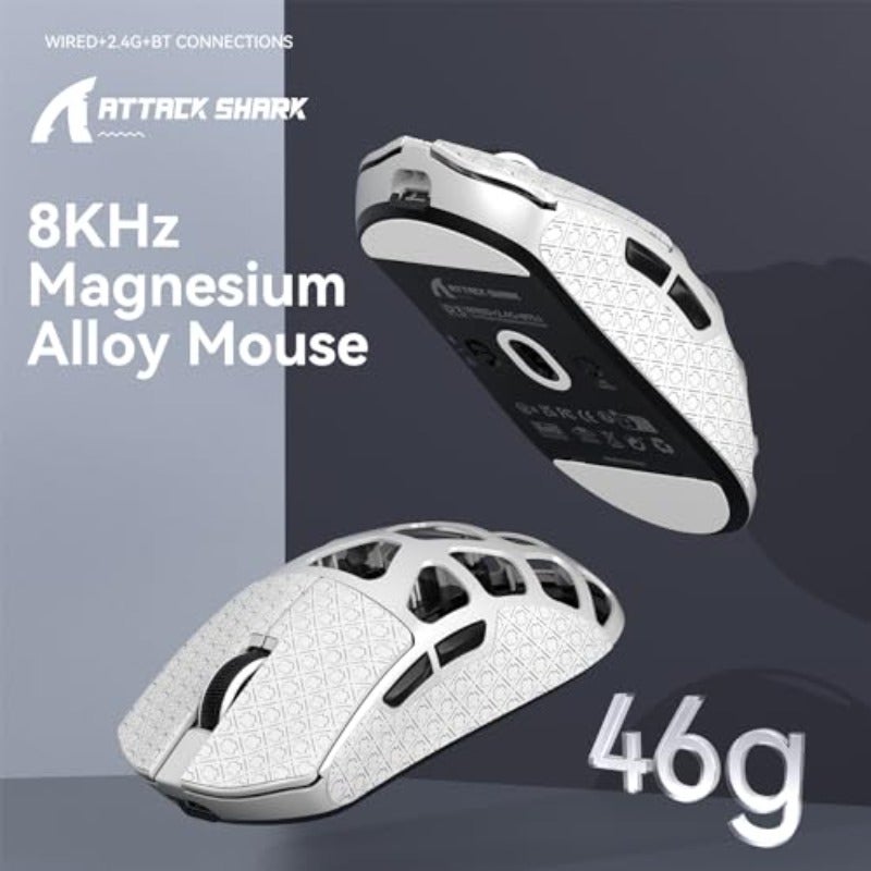 ATTACK SHARK R3 Magnesium Alloy Mouse Wireless 8K Mouse 46g SUPERLIGHT Mouse PixArt PAW3395 Gaming Sensor BT 2.4G Wired Gaming Mouse Adjustable DPI 26000 Office Mice for Win11 Xbox PS Mac -White - Image 2
