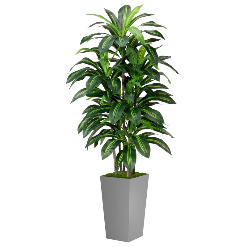 ASTIDY Artificial Dracaena Plant Indoor 5FT - Fake Tree with Gray Tall Planter - Faux Yucca Tree Tall Fake Floor Plant in Pot - Artificial Trees for Home Office Indoor - Image 1