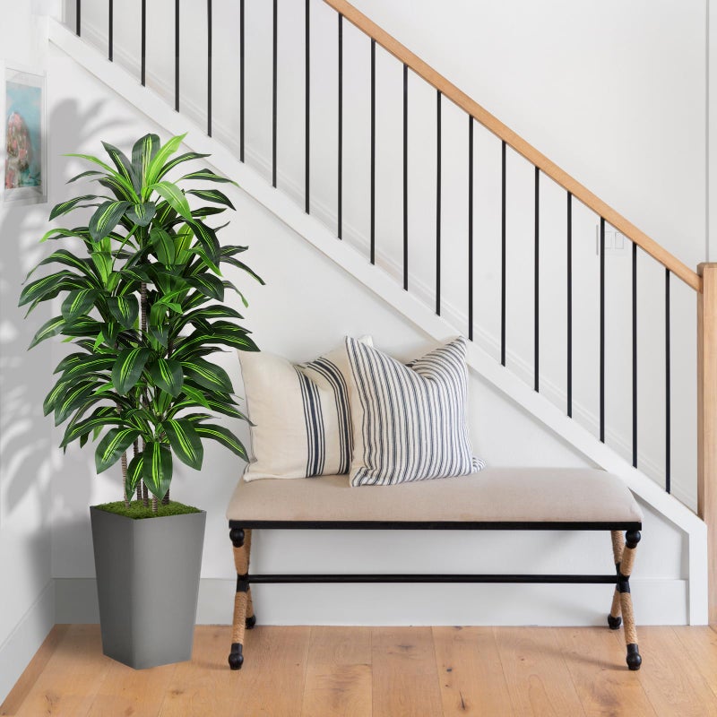 ASTIDY Artificial Dracaena Plant Indoor 5FT - Fake Tree with Gray Tall Planter - Faux Yucca Tree Tall Fake Floor Plant in Pot - Artificial Trees for Home Office Indoor - Image 3
