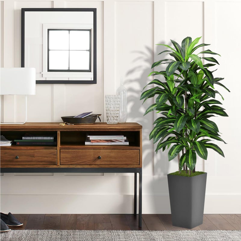 ASTIDY Artificial Dracaena Plant Indoor 5FT - Fake Tree with Gray Tall Planter - Faux Yucca Tree Tall Fake Floor Plant in Pot - Artificial Trees for Home Office Indoor - Image 2