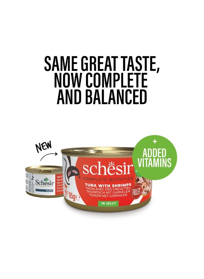 شيسر سلسلة شيسير للتغذية الكاملة والمتوازنة طعام رطب للقطط في علبة جلي- تونة مع روبيان 6x85g [6 علب] - Image 1
