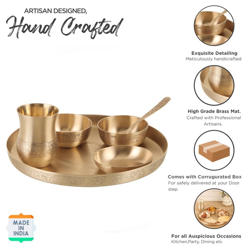 THE HEALING STORE متجر الشفاء مجموعة عشاء من 6 قطع من كانسا | تشطيب غير لامع | 1 طبق (11.5" ثالي)، 2 وعاء، 1 كوب، 1 طبق حلوى، 1 ملعقة | مجموعة عشاء برونزية من كانسا 6 (تصميم مات)  - Image 3