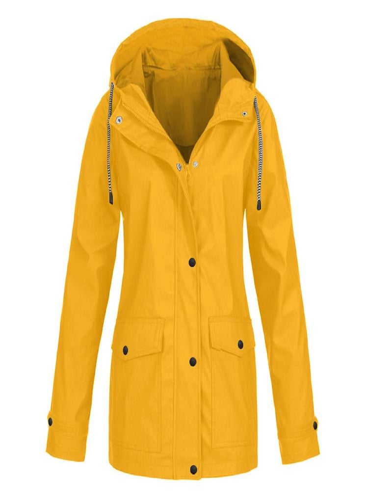 Eckek - Women Solid Stripe Rain Jacket Outdoor Plus Waterproof Hooded Raincoat Windproof - Image 1