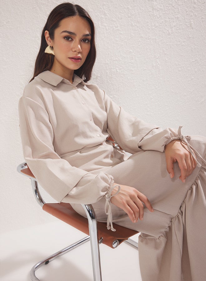 trendyol Linen Look Woven Dress with Stone Lace Detail - Image 3