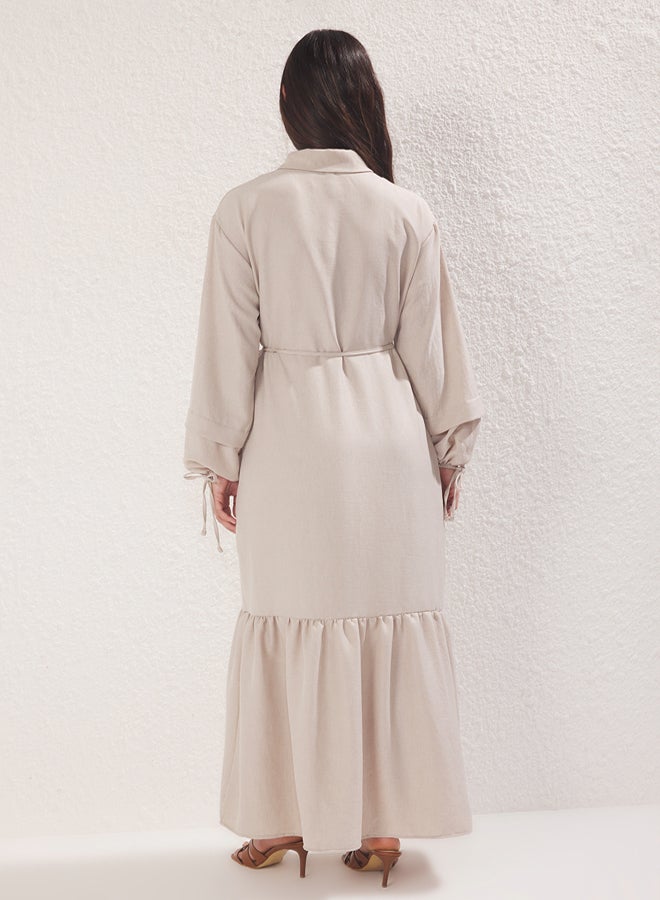 trendyol Linen Look Woven Dress with Stone Lace Detail - Image 4