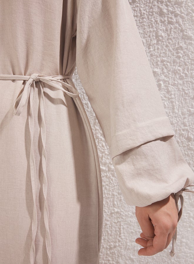 trendyol Linen Look Woven Dress with Stone Lace Detail - Image 2