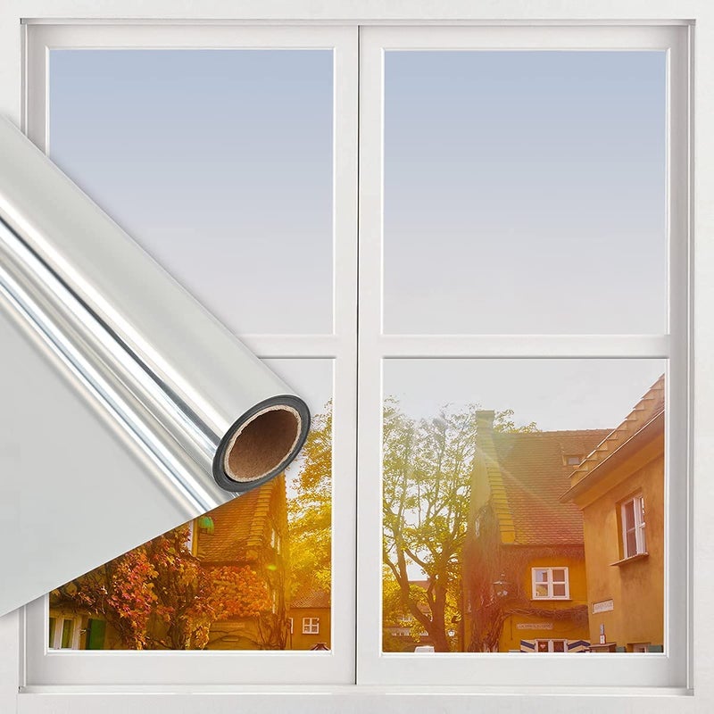 Sun Bird Privacy Film Heat Control Reflective Glass Covering Anti UV Solar Film Static Cling House Window Tint II Silver (20 X 240 Inches) - Image 1