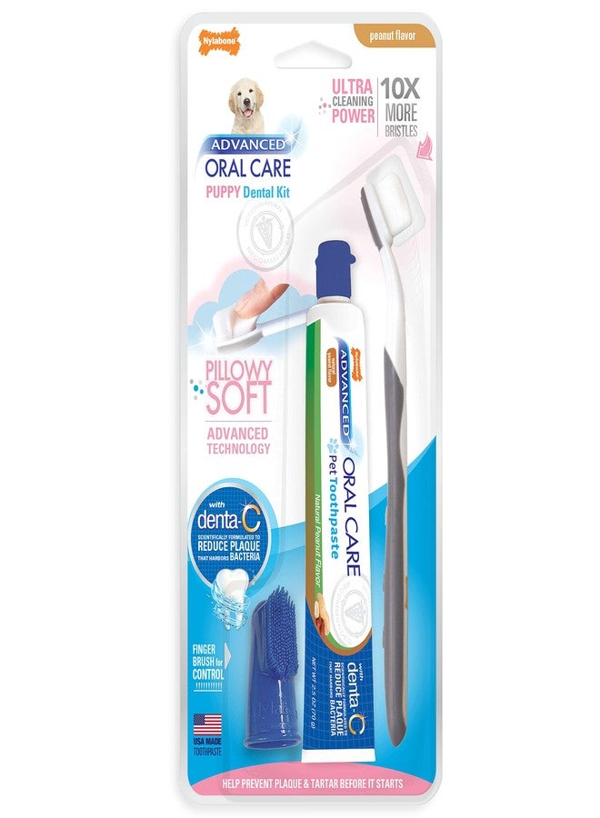 Nylabone Advanced Oral Care Puppy Dental Kit with Pillowy Soft-Bristle Toothbrush Peanut Butter (3 Count) - Image 1