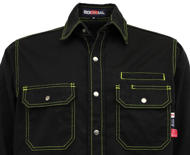 BOCOMAL FR Shirts for Men Snaps Down 7.5oz Water Repellent Fire Resistant Welding Jackets-NFPA2112 CAT2 Black - Image 4