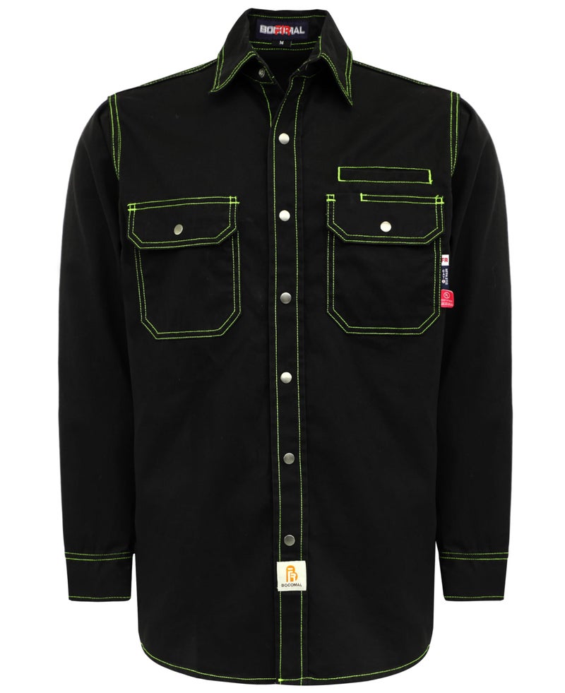BOCOMAL FR Shirts for Men Snaps Down 7.5oz Water Repellent Fire Resistant Welding Jackets-NFPA2112 CAT2 Black - Image 1