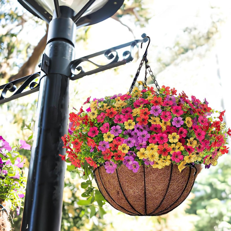 Orgrimmar Artificial Hanging Flowers Basket Outdoor Fake Hanging Plants UV Resistant Realistic Silk Flowers Eucalyptus in Coconut Lining Baskets for Home Porch Balcony Patio Yard Muti-Color - Image 4