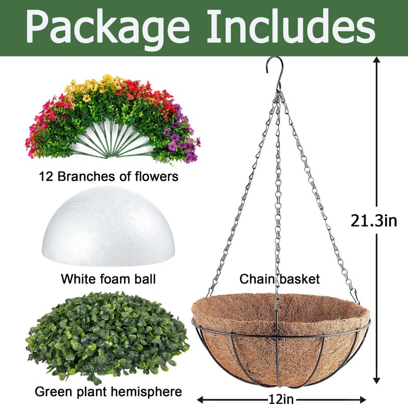 Orgrimmar Artificial Hanging Flowers Basket Outdoor Fake Hanging Plants UV Resistant Realistic Silk Flowers Eucalyptus in Coconut Lining Baskets for Home Porch Balcony Patio Yard Muti-Color - Image 2