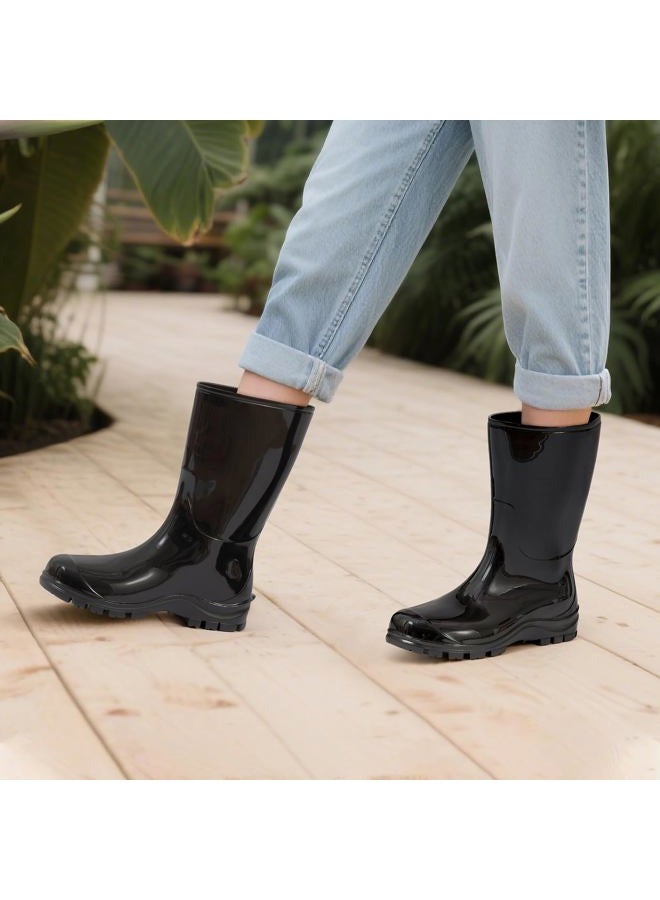 Asgard Women's Mid Calf Rain Boots Short Rubber Boots Waterproof Garden Shoes for Ladies Black 39 (8.5) - Image 2