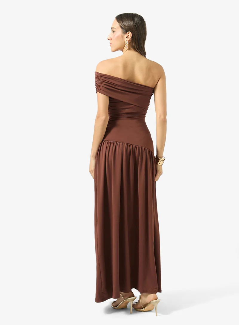 Ginger One Shoulder Draped Dress with Trail