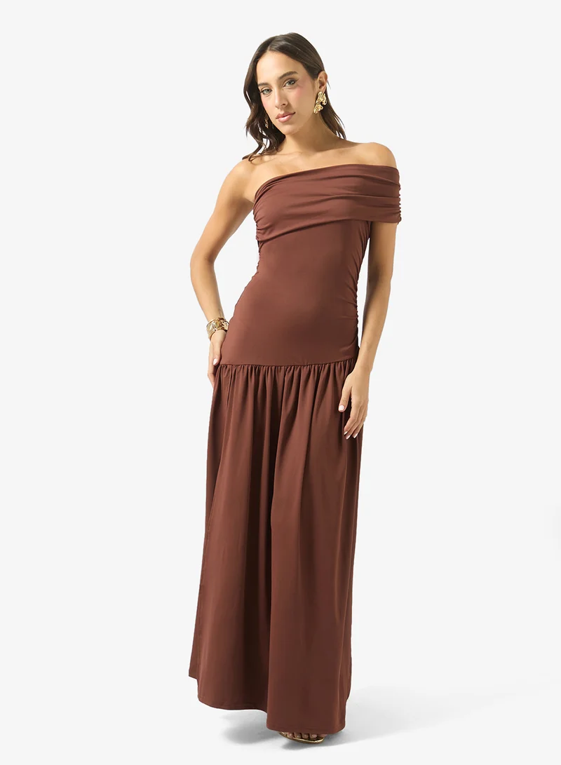 Ginger One Shoulder Draped Dress with Trail