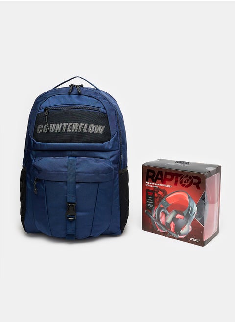Blue Laptop Backpack + Laptop Headset (Multicolor)