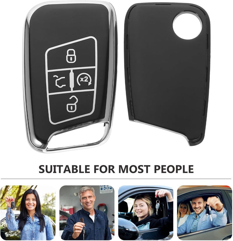 Garneck Car Key Fob Cover Black 5-Button TPU Key Fob Protector Shell Case with Keychain Compatible with Most Vehicles - Image 3