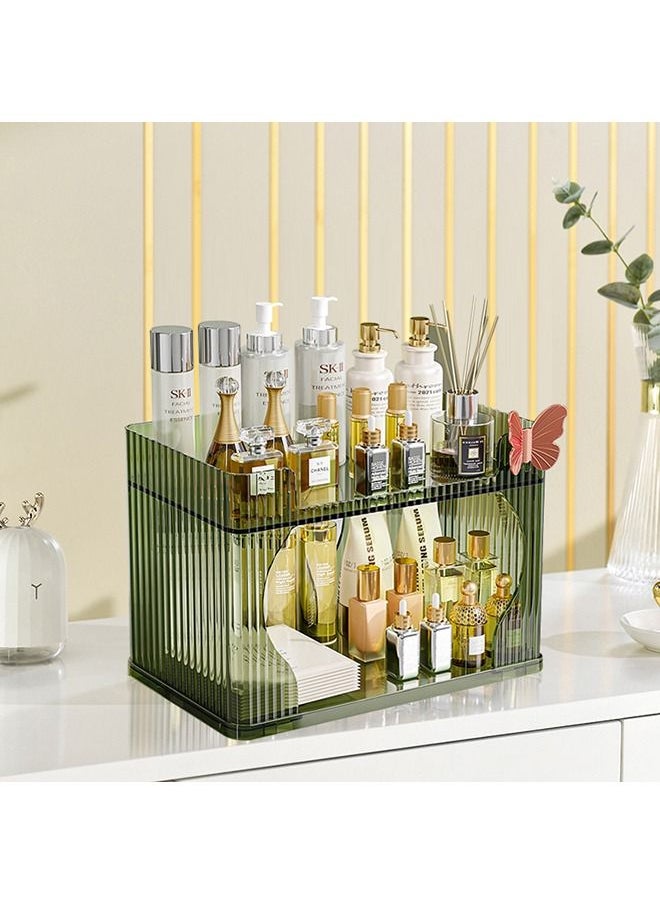 XiuWoo - Makeup Organizer Large Acrylic Skincare Organizer Dustproof Waterproof Cosmetic Display Case for Vanity Bathroom Countertop Makeup Storage Box for Lipsticks Perfume Green - Image 1
