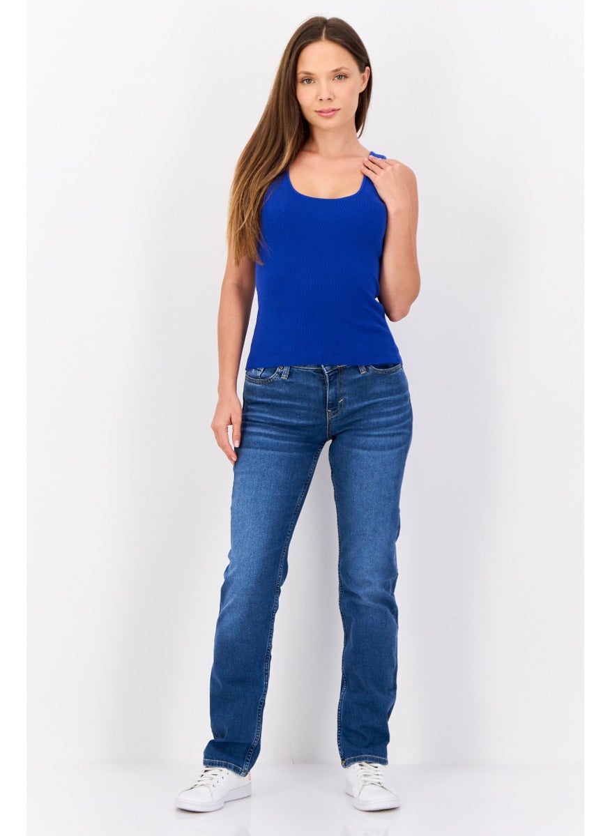 ESPRIT - Women Scoop Neck Sleeveless Solid Tank Top, Blue - Image 1