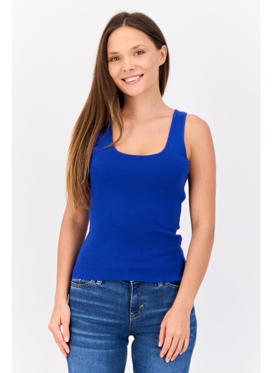 ESPRIT - Women Scoop Neck Sleeveless Solid Tank Top, Blue - Image 1
