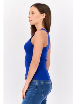 ESPRIT Women Scoop Neck Sleeveless Solid Tank Top, Blue  - Image 2