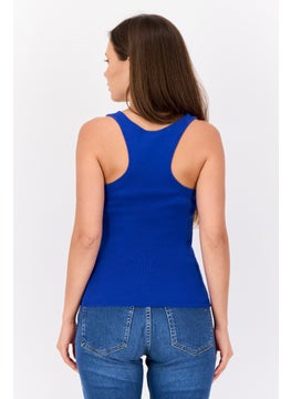 ESPRIT Women Scoop Neck Sleeveless Solid Tank Top, Blue  - Image 3