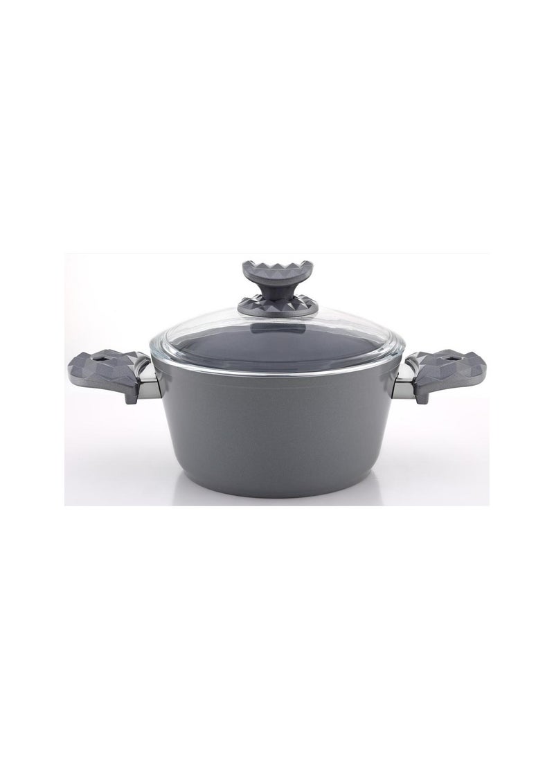 Homemaker Hella Ceramic Non-Stick Surface Casserole - 26cm - Tempered Glass Lid - PFOA Free - Grey 