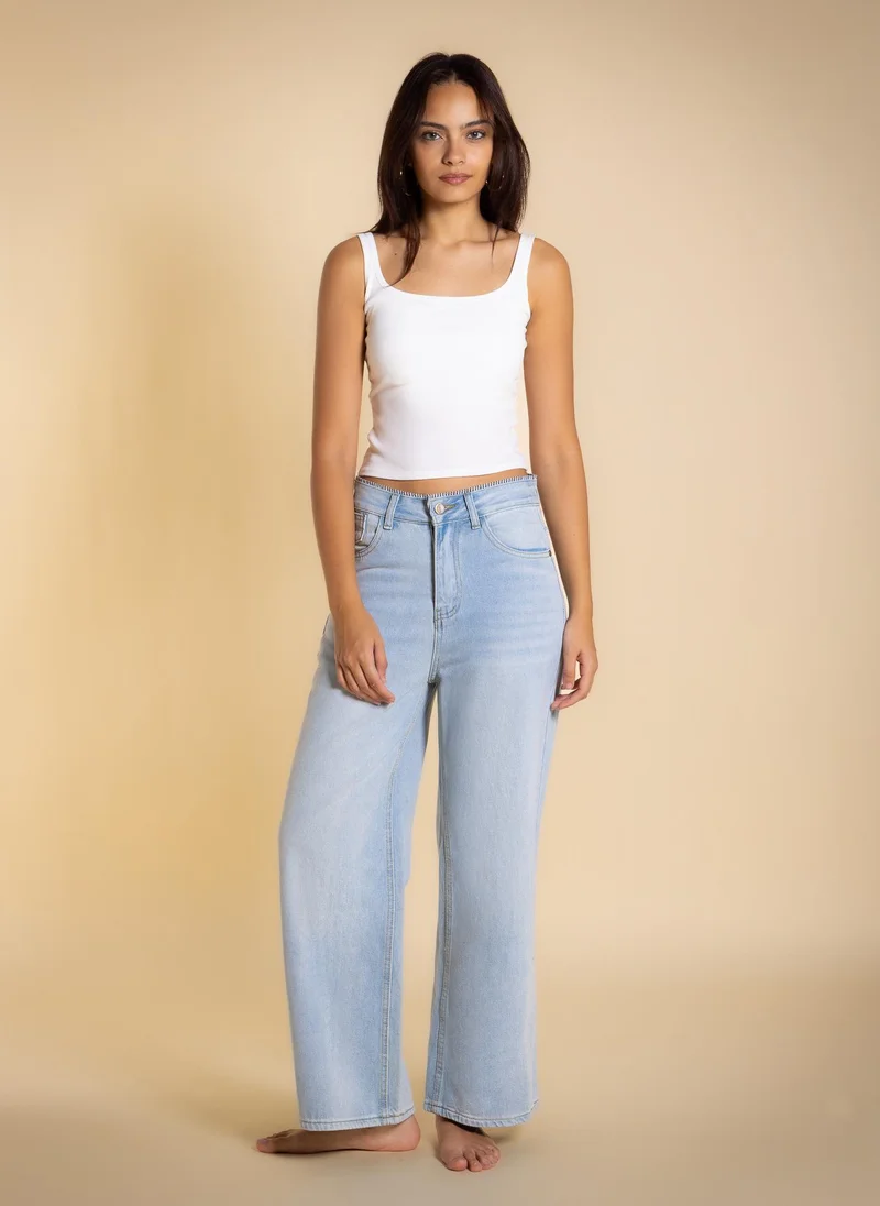 شايبس DETAILED HIGH-WAIST WIDE LEG JEANS
