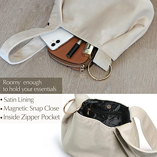 Hoxis Women Clutch Velvet Top Handle Bag Wristlet Small Tote Purse (Beige) - Image 4