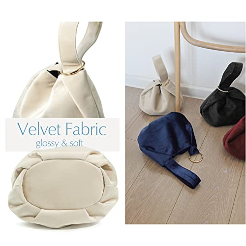 Hoxis Women Clutch Velvet Top Handle Bag Wristlet Small Tote Purse (Beige) - Image 5
