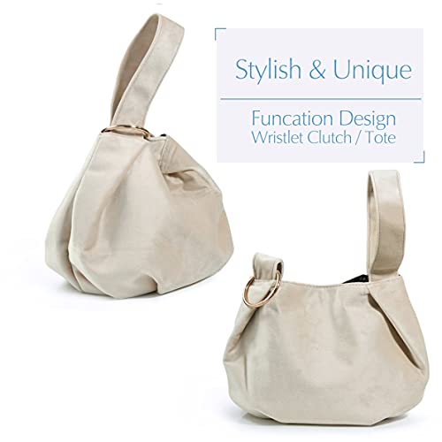 Hoxis Women Clutch Velvet Top Handle Bag Wristlet Small Tote Purse (Beige) - Image 3