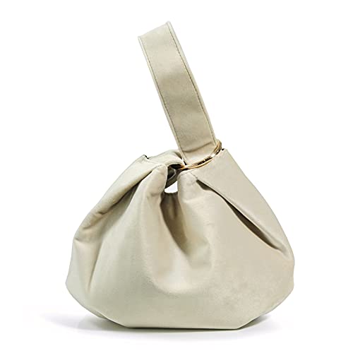 Hoxis Women Clutch Velvet Top Handle Bag Wristlet Small Tote Purse (Beige) - Image 1