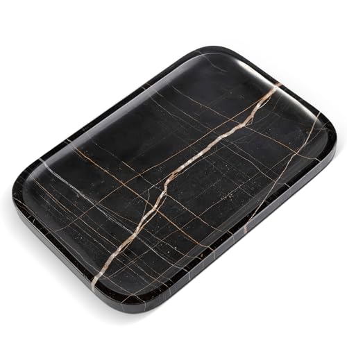 Koville Marble Tray 12x8 Natural Marble Vanity Tray for Countertop Bathroom Kitchen Dresser Decorative Catchall Trays for Perfume Jewelry Rectangular Stone Serving TrayBlack - Image 1