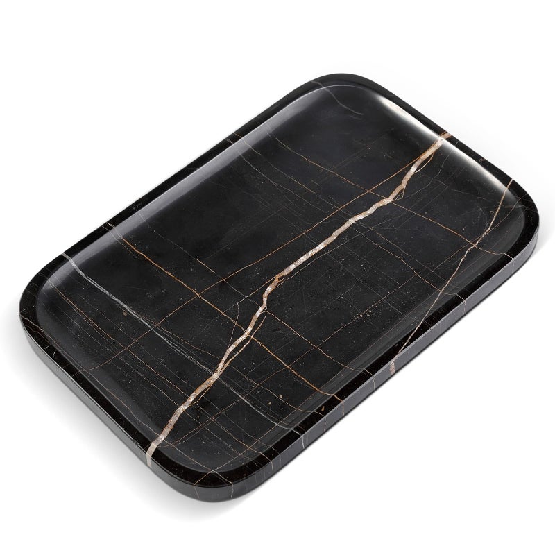 Koville Marble Tray 12x8 Natural Marble Vanity Tray for Countertop Bathroom Kitchen Dresser Decorative Catchall Trays for Perfume Jewelry Rectangular Stone Serving TrayBlack - Image 2
