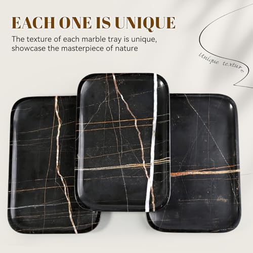 Koville Marble Tray 12x8 Natural Marble Vanity Tray for Countertop Bathroom Kitchen Dresser Decorative Catchall Trays for Perfume Jewelry Rectangular Stone Serving TrayBlack - Image 3