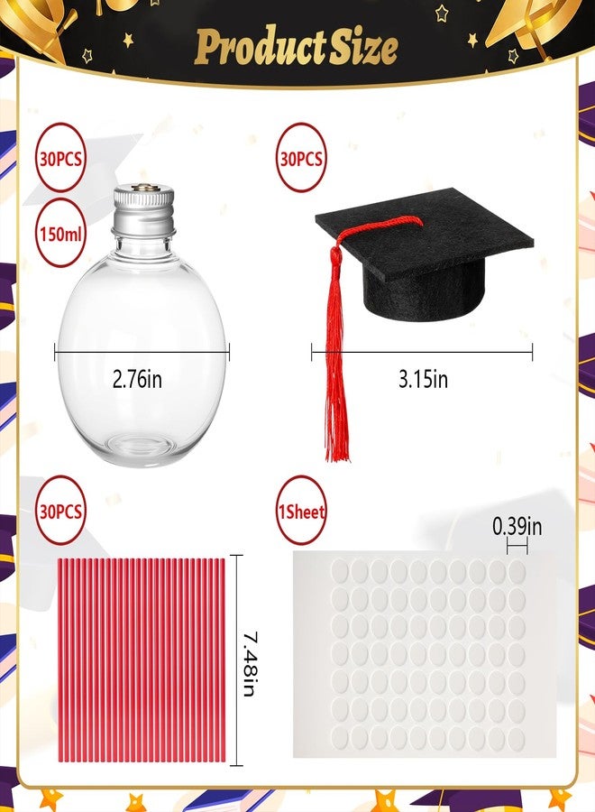 LemonRoad 30 Sets Class of 2026 Graduation Party Favors, 150ml Clear Plastic Fillable Drink Ball Cups with Mini Grad Caps, Straws and Adhesive Dots(Red) - Image 2