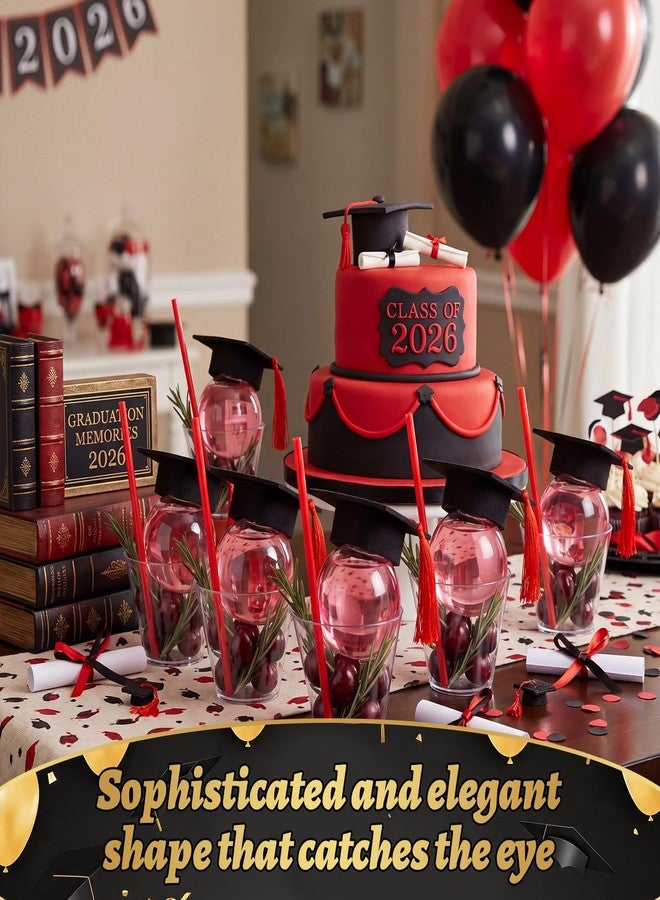 LemonRoad 30 Sets Class of 2026 Graduation Party Favors, 150ml Clear Plastic Fillable Drink Ball Cups with Mini Grad Caps, Straws and Adhesive Dots(Red) - Image 4