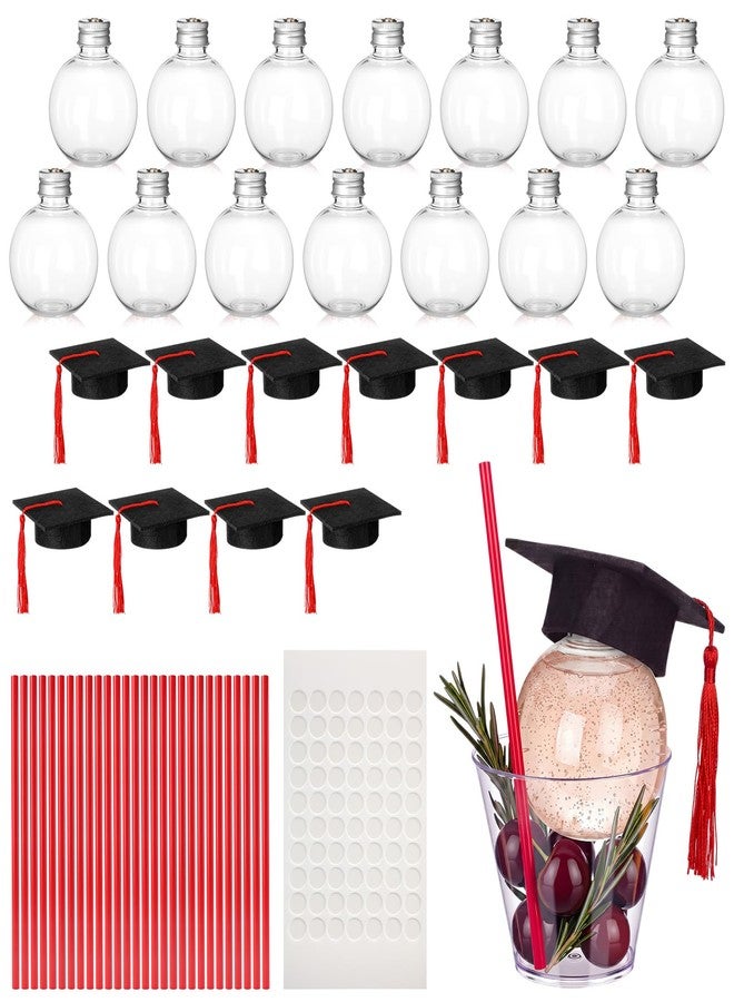 LemonRoad 30 Sets Class of 2026 Graduation Party Favors, 150ml Clear Plastic Fillable Drink Ball Cups with Mini Grad Caps, Straws and Adhesive Dots(Red) - Image 1