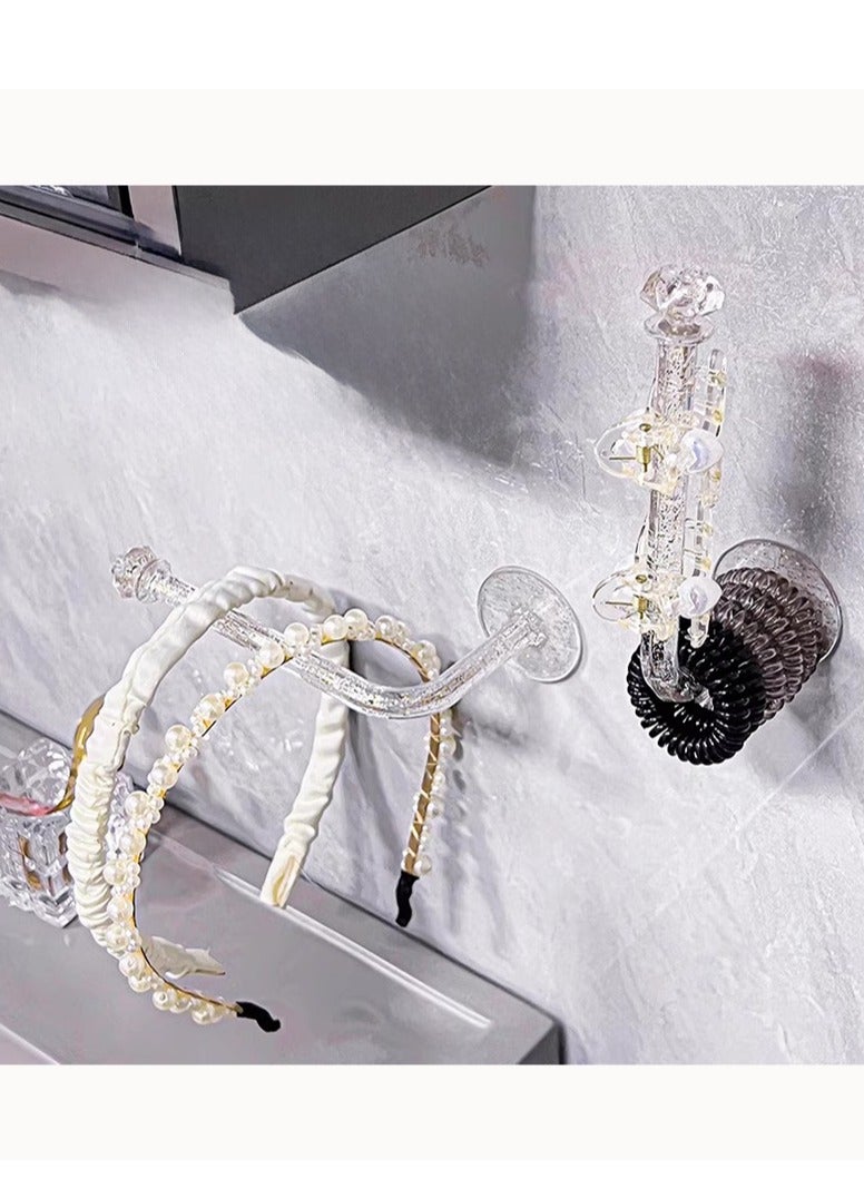 1 Pcs Acrylic Adhesive Scrunchies Holder, Wall-Mounted Hair Accessories Organizer, Glitter Wall Hooks for Hair Ties, Holder for Women Girl Headband Bracelet Necklace, 11cm  - Image 3