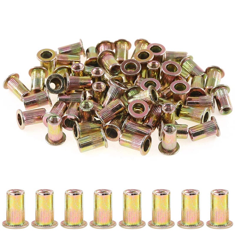 Rustark 120-Pcs 5/32''-32UNC Mixed Zinc Plated Carbon Steel Rivet Nut Flat Head Insert Nutsert Assortment Kit - Image 1
