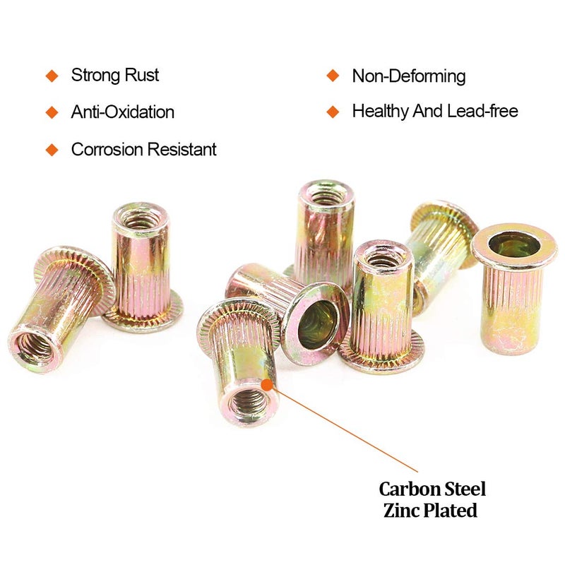 Rustark 120-Pcs 5/32''-32UNC Mixed Zinc Plated Carbon Steel Rivet Nut Flat Head Insert Nutsert Assortment Kit - Image 3